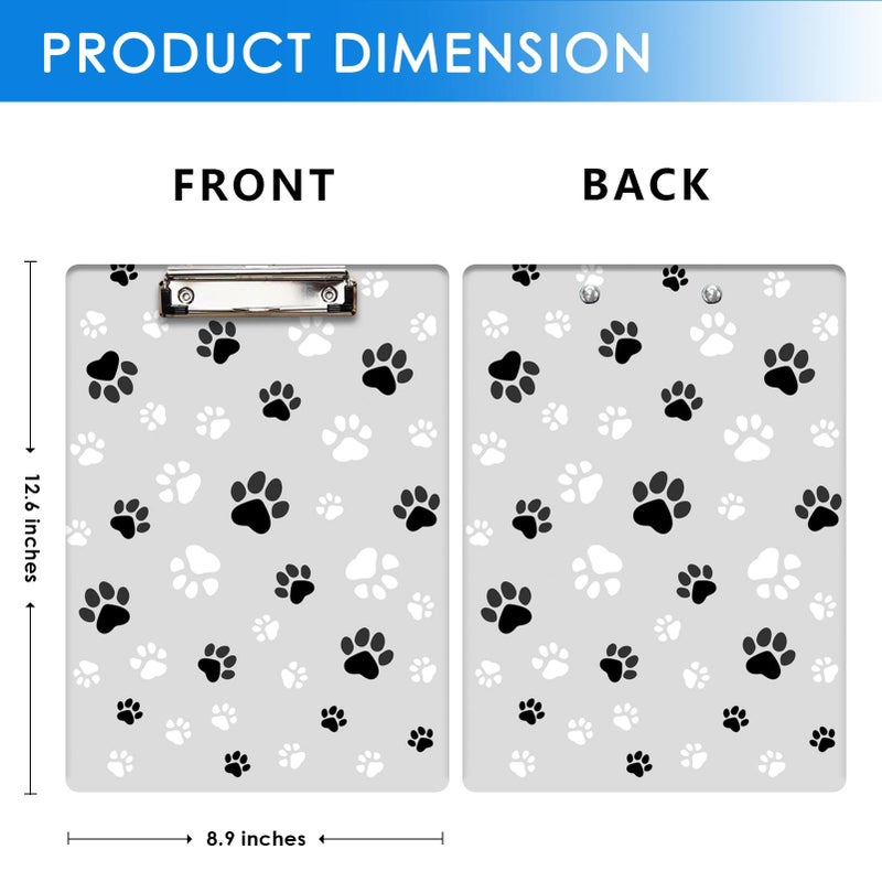 Britimes Clipboard Decorative Office School Hardboard Wood Nursing Clip Board and Pad for Standard A4 Letter Size Pets Dog Paw Grey 12.6" X 8.9" - Image 2